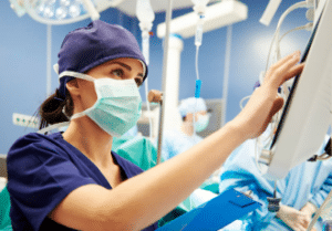 nurse using medical technology